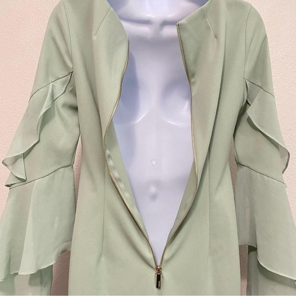 Calvin‎ Klein Women’s Mint Green Flutter Sleeve Midi Dress 4 Fairy Wedding Guest - Picture 6 of 7